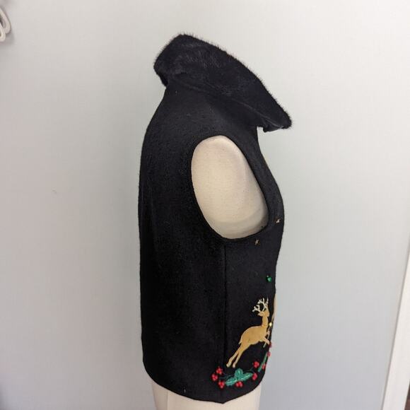 Black Embroidered Vest with Faux Fur Collar - Picture 4 of 6